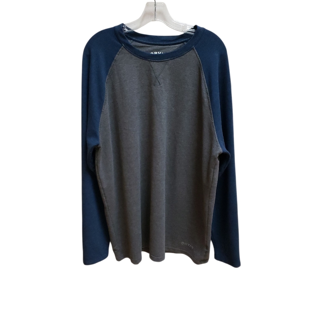 Orvis Men's Navy and Charcoal Long Sleeve Tee Henley Size XL